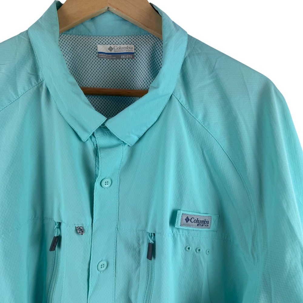 Columbia PFG Shirt Mens XXL Aqua Blue Short Sleeve Vented Ripstop FM0058
